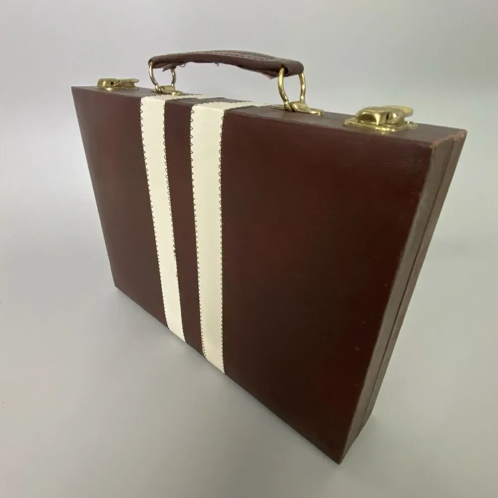 Vintage Backgammon Set Brown Travel Case Complete Dice Chips Folding Board New - Picture 12 of 13